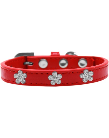 Silver Flower Widget Dog Collar Red Size 10