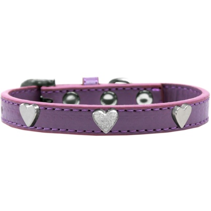 Silver Heart Widget Dog Collar Lavender Size 10