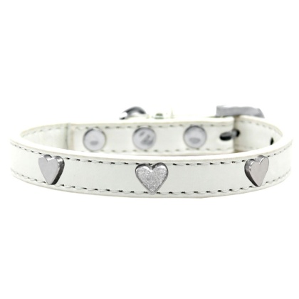 Silver Heart Widget Dog Collar White Size 10