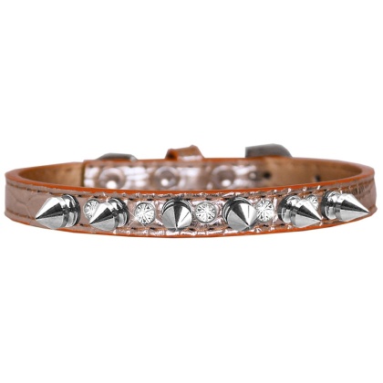 Silver Spike and Clear Jewel Croc Dog Collar Copper Size 10