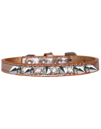 Silver Spike and Clear Jewel Croc Dog Collar Copper Size 10