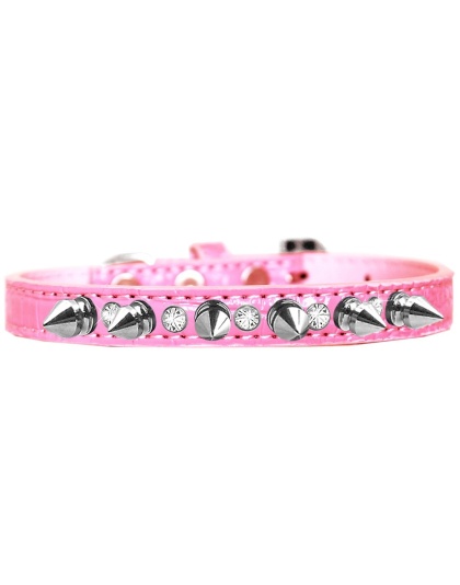 Silver Spike and Clear Jewel Croc Dog Collar Light Pink Size 10
