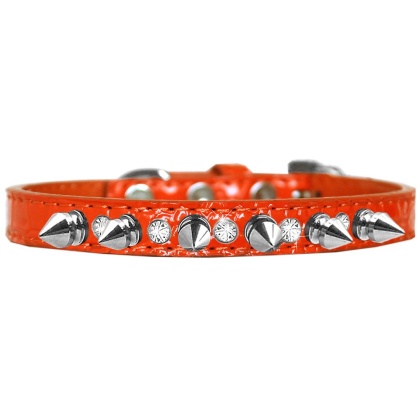 Silver Spike and Clear Jewel Croc Dog Collar Orange Size 10