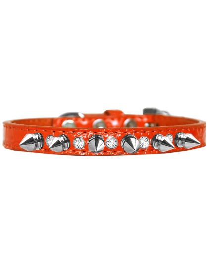 Silver Spike and Clear Jewel Croc Dog Collar Orange Size 10