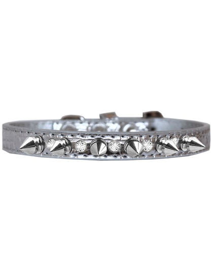 Silver Spike and Clear Jewel Croc Dog Collar Silver Size 10