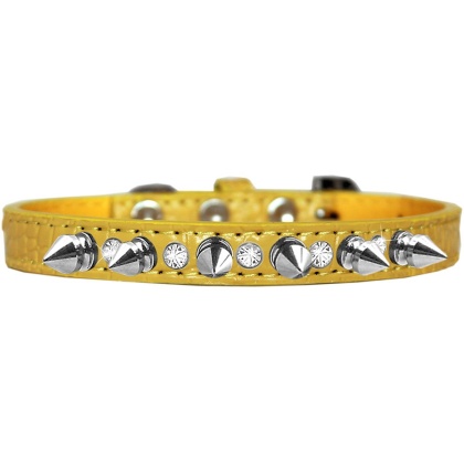 Silver Spike and Clear Jewel Croc Dog Collar Yellow Size 10