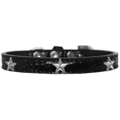 Silver Star Widget Croc Dog Collar Black Size 10