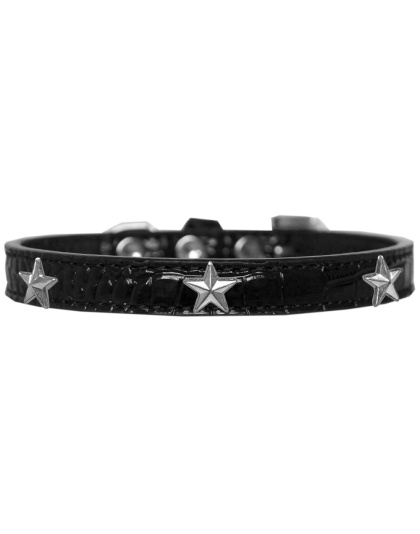Silver Star Widget Croc Dog Collar Black Size 10