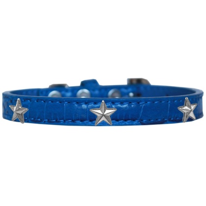 Silver Star Widget Croc Dog Collar Blue Size 10