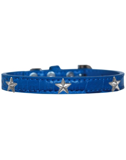 Silver Star Widget Croc Dog Collar Blue Size 10