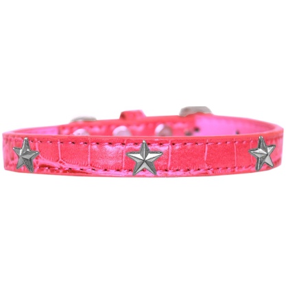 Silver Star Widget Croc Dog Collar Bright Pink Size 10