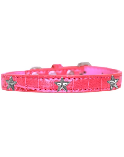 Silver Star Widget Croc Dog Collar Bright Pink Size 10