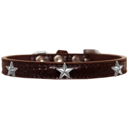 Silver Star Widget Croc Dog Collar Chocolate Size 10