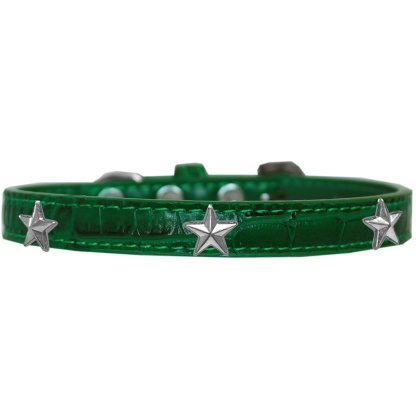 Silver Star Widget Croc Dog Collar Emerald Green Size 10