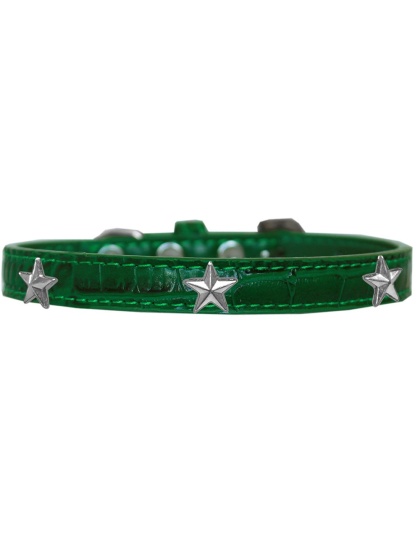 Silver Star Widget Croc Dog Collar Emerald Green Size 10