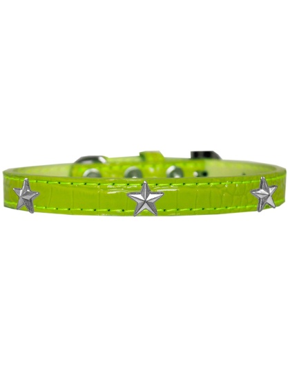 Silver Star Widget Croc Dog Collar Lime Green Size 10