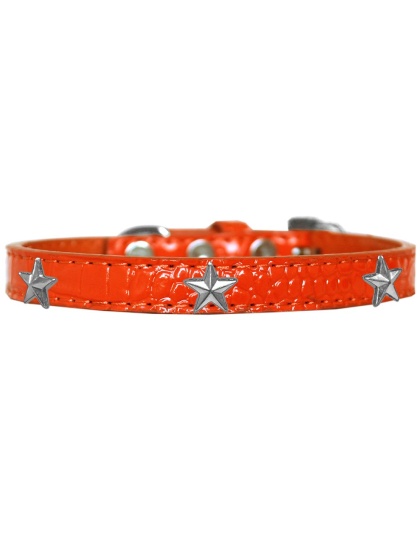 Silver Star Widget Croc Dog Collar Orange Size 10