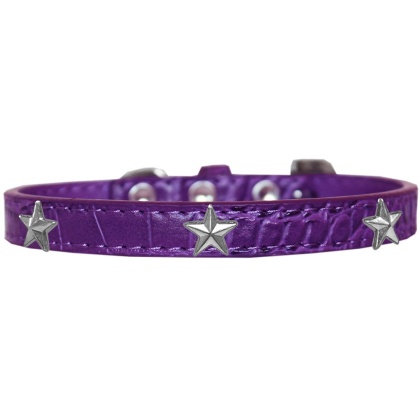 Silver Star Widget Croc Dog Collar Purple Size 10