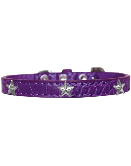Silver Star Widget Croc Dog Collar Purple Size 10
