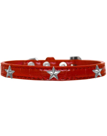 Silver Star Widget Croc Dog Collar Red Size 10