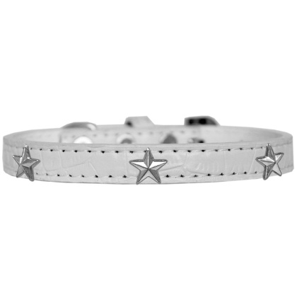 Silver Star Widget Croc Dog Collar White Size 10