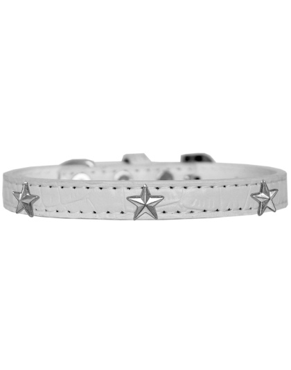 Silver Star Widget Croc Dog Collar White Size 10