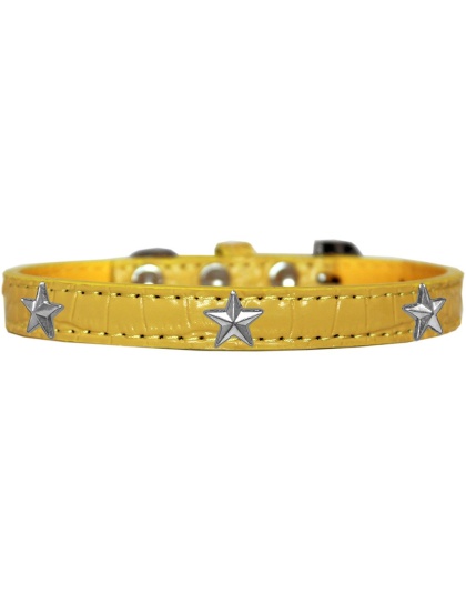 Silver Star Widget Croc Dog Collar Yellow Size 10
