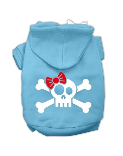Skull Crossbone Bow Screen Print Pet Hoodies Baby Blue Size Lg