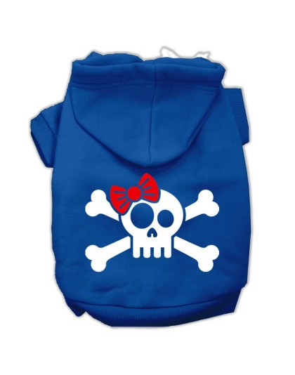 Skull Crossbone Bow Screen Print Pet Hoodies Blue Size Lg