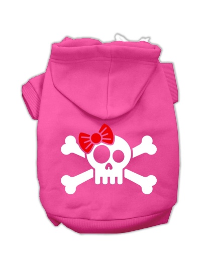 Skull Crossbone Bow Screen Print Pet Hoodies Bright Pink Size Lg