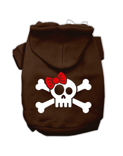 Skull Crossbone Bow Screen Print Pet Hoodies Brown Size Lg