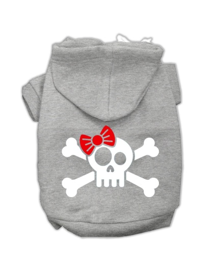 Skull Crossbone Bow Screen Print Pet Hoodies Grey Size Lg