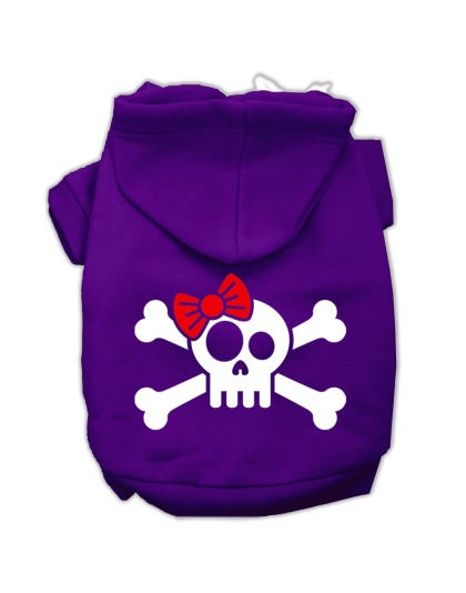 Skull Crossbone Bow Screen Print Pet Hoodies Purple Size Lg