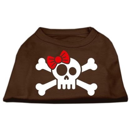 Skull Crossbone Bow Screen Print Shirt Brown Lg