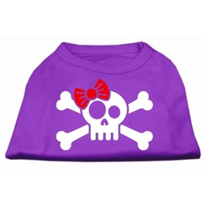 Skull Crossbone Bow Screen Print Shirt Purple Lg