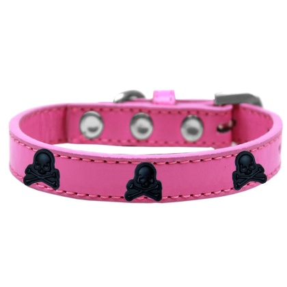 Skull Widget Dog Collar Bright Pink Size 10