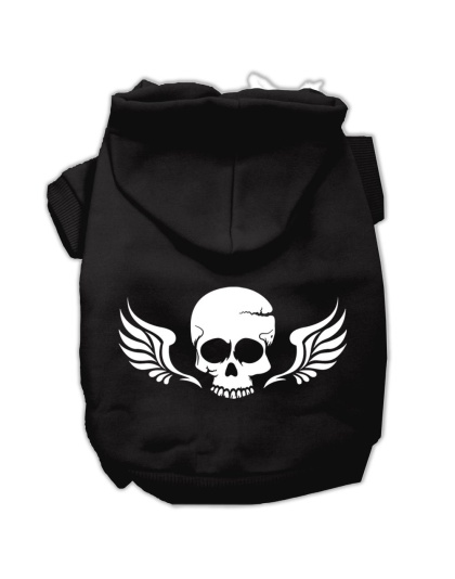 Skull Wings Screen Print Pet Hoodies Black Size Lg