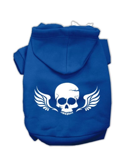 Skull Wings Screen Print Pet Hoodies Blue Size Lg