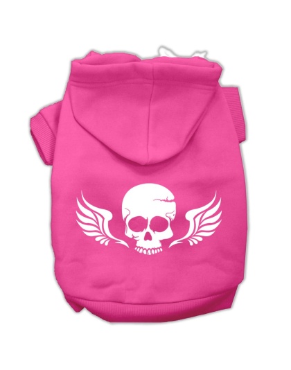 Skull Wings Screen Print Pet Hoodies Bright Pink Size Lg