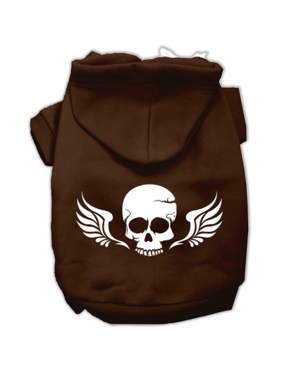 Skull Wings Screen Print Pet Hoodies Brown Size Lg
