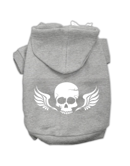 Skull Wings Screen Print Pet Hoodies Grey Size Lg