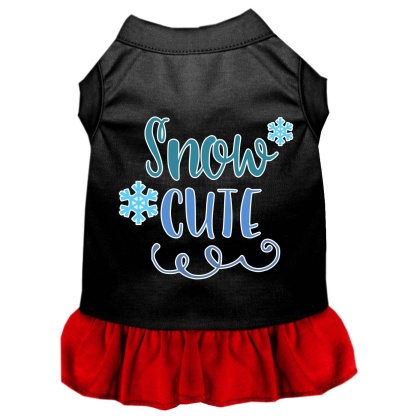 Snow Cute Screen Print Dog Dress Black with Red Lg