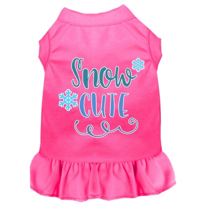 Snow Cute Screen Print Dog Dress Bright Pink 4X