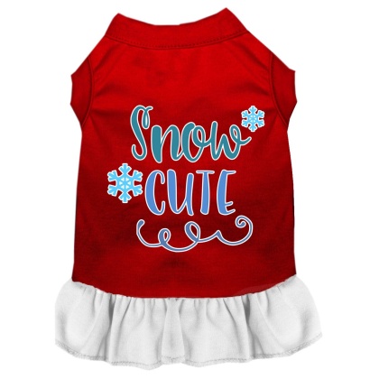 Snow Cute Screen Print Dog Dress Red with White Lg