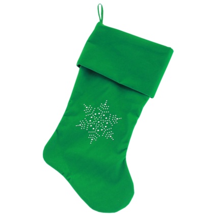 Snowflake Rhinestone 18 inch Velvet Christmas Stocking Green