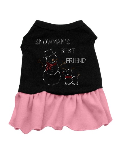 Snowman's Best Friend Rhinestone Dress Black with Pink Lg