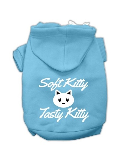 Softy Kitty, Tasty Kitty Screen Print Dog Pet Hoodies Baby Blue Size Lg