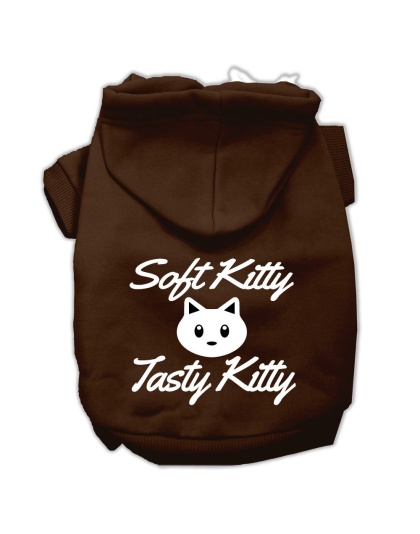 Softy Kitty, Tasty Kitty Screen Print Dog Pet Hoodies Brown Size Lg
