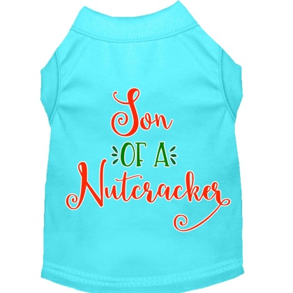 Son of a Nutcracker Screen Print Dog Shirt Aqua Lg