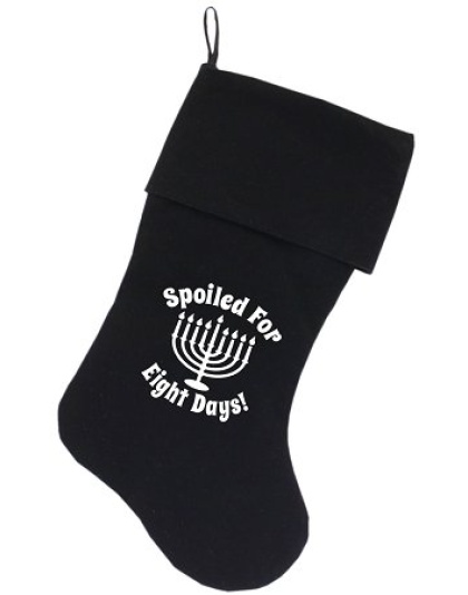 Spoiled for 8 Days Screen Print 18 inch Velvet Christmas Stocking Black